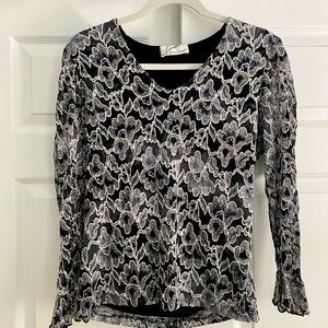 Dressbarn Silver Floral Mesh Top
